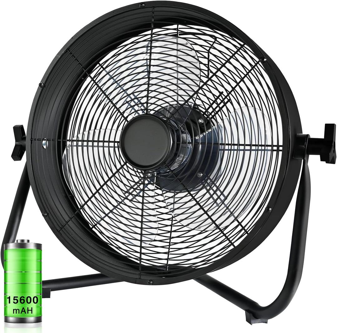 Rechargeable Battery Operated Drum Fan, Portable Outdoor Hurricane Emergency 7-47H Large Battery 12" Floor Fan Hi-Velocity Low Noise Cordless, Watching Event Camping Travel Indoor Home Patio (Black)
