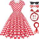 JenPen 7 Pcs Tea Party Dresses Vintage Polka Dot Cocktail Dress 1950s Accessories for Women Ladies Party Attire(XL)