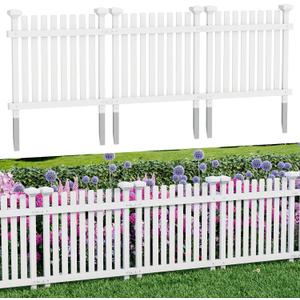 MELLCOM No Dig Garden Picket Fence, 3-Panel 24''W x 24''H Decorative Privacy Fence with Metal Stakes, Garden Fence Border for Backyard, Patio & Yard, White