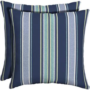 Arden Outdoor Toss Pillow, 2 Pack, 16 x 16, Rain-Proof, Fade Resistant Sapphire Aurora Blue Stripe