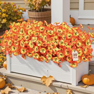 Alupssuc 20 Bundles Artificial Fall Flowers for Outdoors Decoration, Faux Pansies Fake Mums Flowers Plants, UV Resistant No Fade Realistic Silk Pansy for Porch Planter Garden Patio Yard, Autumn Orange