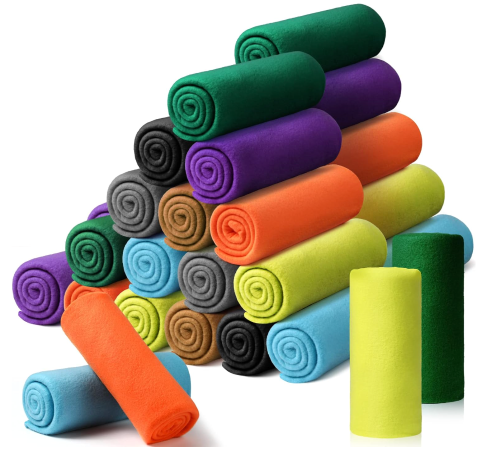 Kinlop 80 Pack Fleece Blanket Bulk 60 x 50 Inch Soft Lightweight Fleece Cozy Blanket Warm Throw Plush Pet Throw for Bed Couch Sofa Home Office Wedding Gifts Travel Camping(Multicolored)