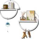 Floating Wall Shelves Set of 2, 11.8 Inch Round Metal Shelves for Wall Decor, One-Tier Small Display Shelf for Bedroom, Living Room, Bathroom, Kitchen Storage & Decoration, White (Medium)