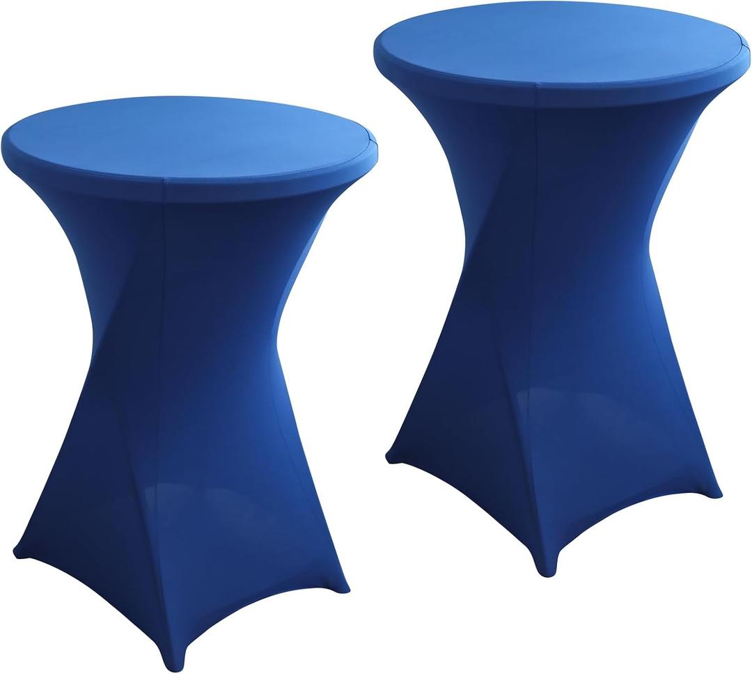 2Pack Royal Blue Spandex Cocktail Table Cover for Weddings Parties and Events 24x43 inch Elastic Round Tablecloth (Royal Blue)