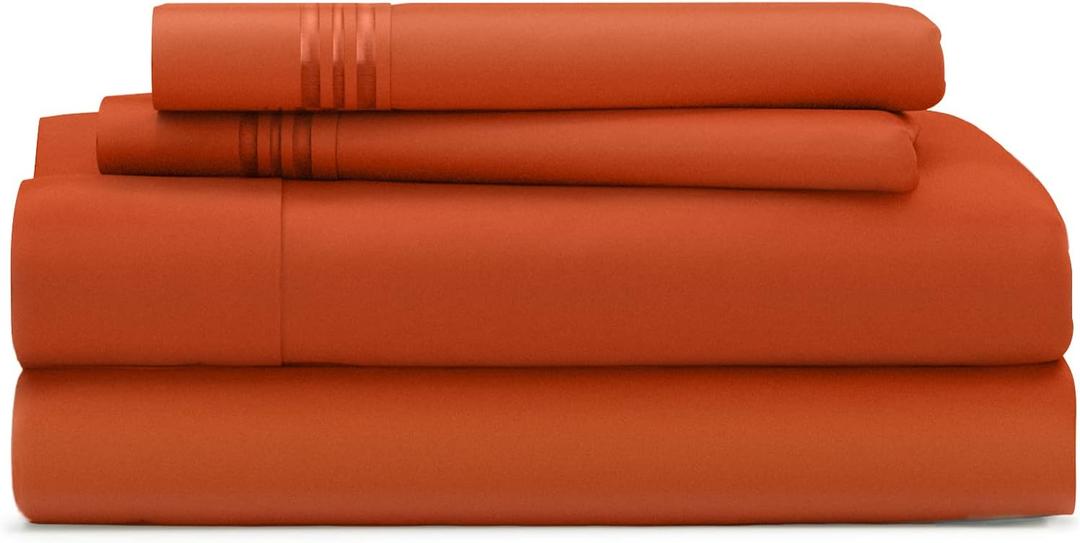 Cosy House Collection Everyday 1500 Series Bed Sheet Set - Ultra Soft & Cool Hotel Bedding - Deep Pocket - Wrinkle, Stain and Fade Resistant - 4 Piece Set (Full, Burnt Orange)