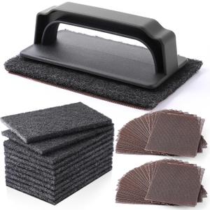 Reallnaive 31 Pcs Griddle Cleaning Kit Screen Holder Grill Screens Cleaning Pads Heavy Duty Abrasive Mesh Pads for Flat Tops, Cast Iron, Stainless Steel Griddle Cleaner Accessories Bundle (Black)