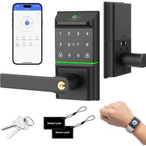 Keypad Smart Door Lock with Handle, Keyless Entry Deadbolt for Front Door, Smart Auto Lock Deadbolt with Phone/Watch App Control, Biometric Fingerprint Gate Handle with 7 Ways to Unlock