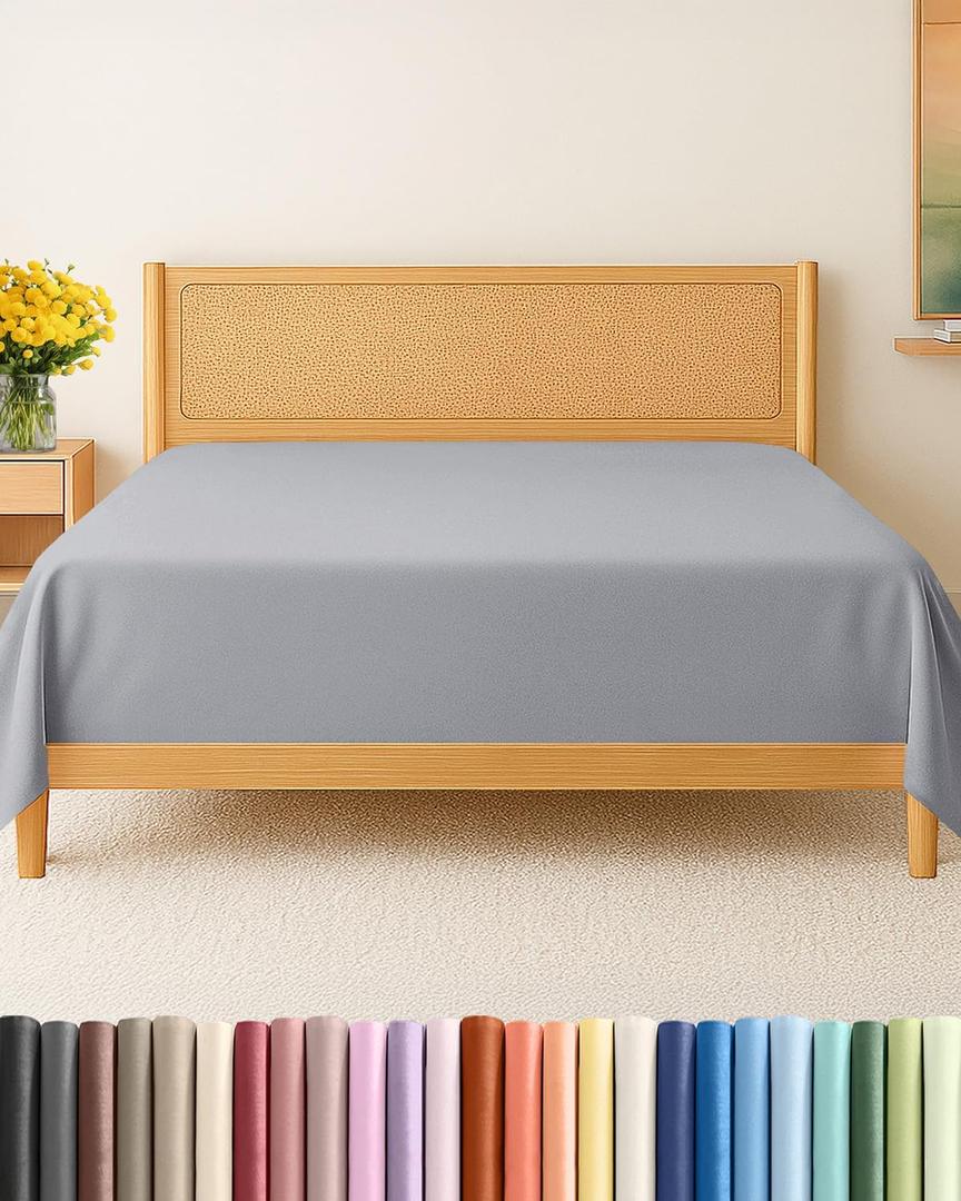 Queen Size Flat Sheet - Hotel Quality Top Flat Bed Sheet Only - Ultra-Soft, Breathable & Cooling - Fade & Wrinkle Free - Easy-Care, Stain & Shrink Resistant Bedding - Easy-Fit & Oeko-Tex - Steel Blue