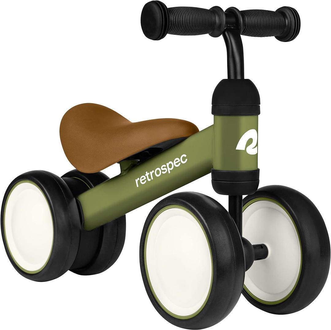 Retrospec Cricket Baby Balance Bike, 4-Wheel Ride-On Toy for Ages 12-24 Months  First Bike & Toddler Bike for 1 Year Old Boys & Girls, First Birthday Gift (Olive Drab)