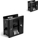 HOMOTEK 2 Pack Privacy Pocket Door Lock Hardware with Pull - Replace Old Or Damaged Sliding Door Locks Quickly and Easily, 2-3/4x2-1/2, for 1-3/8 Thickness Door, Black