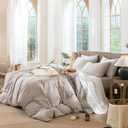 MooMee Gingham Duvet Cover Set 100% Washed Cotton Linen Like Textured Breathable Durable Soft Comfy Modern Checkered Design (Brown Gingham, Palatial King/Oversized King 120"x98")