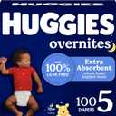Huggies Size 5 Overnites Baby Diapers: Overnight Diapers, Size 5 (27+ lbs), 100 Ct (2 Packs of 50), Packaging May Vary