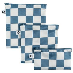 Tiny Twinkle Reusable Snack Bags for Kids 3 Pack Snack Pouches & Sandwich Bag for Toddlers Machine Washable, Mess-Proof for Lunch & Travel (Blue Checkers)