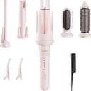 5 in 1 Automatic Curling Iron Set with Interchangeable Ceramic Barrels, Straightening & Volumizing Brush, 3 Temp & Timer, Fast Heating Dual Voltage 0.5/1/1.25 Inch Set