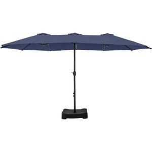 HERA'S PALACE Umbrella Patio Outdoor with Base 15ft Rectangle Table Double Market Umbrellas Clearance Large Heavy Duty Included Stand for Deck Outside Pool Picnic Inground Yard Commercial, Navy Blue