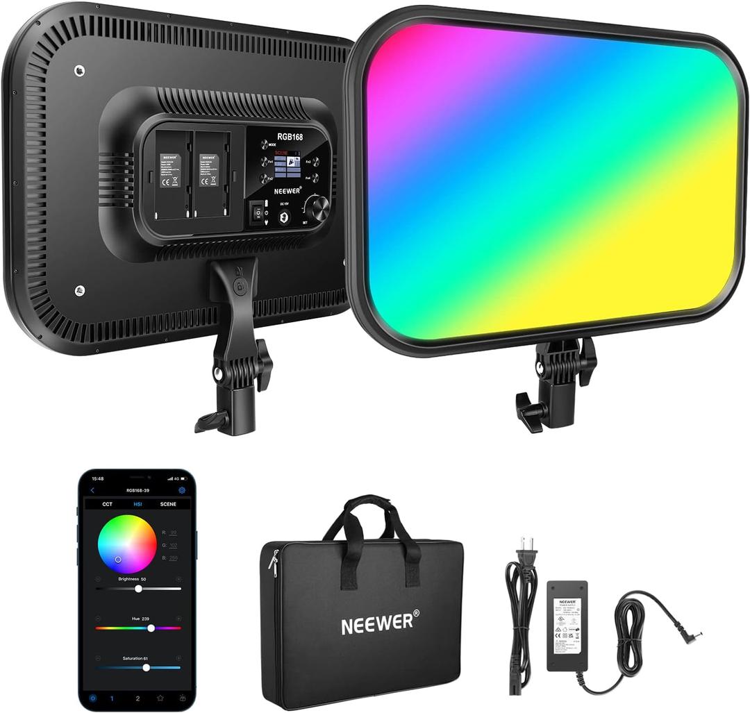 NEEWER 18.3" RGB LED Video Light Panel with APP Control, 360Full Color, 1 Pack 60W Dimmable 2500K~8500K RGB LED Panel CRI/TLCI 97+ with 17 Special Scenes Effect for Game YouTube Zoom Photography