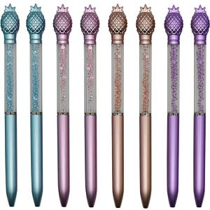 Maydahui 24 PCS Pineapple Crystal Bling Ballpoint Pen Retractable Fruit Gem Quicksand Pens Black Ink for Girls School Office Supplies