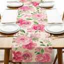 Seliem Spring Summer Watercolor Flower Table Runner, Pink Peony Floral Kitchen Dining Table Decor, Seasonal Burlap Home Decoration Indoor Outdoor Party Supply 13 x 90 Inches