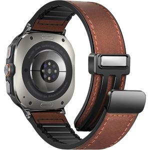 Magnetic Leather Watch Band Compatible with Samsung Galaxy Watch Ultra 47mm (2025/2024) Magnetic Buckle Design Adjustable Classic Wristbands Accessories Replacement Straps for Men and Women (A1 Dark Brown)