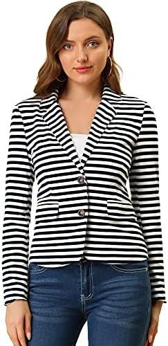 Allegra K Women's Notched Lapel Pocket Button Closure Striped Blazer XS