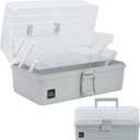 Creahaus 13 inch Art Craft Organizer Storage Box with 3 Layer, Multipurpose Plastic Tool Box with Handle for Sewing, Art Supply, Medicine, Nail, Hair Accessories (Grey)