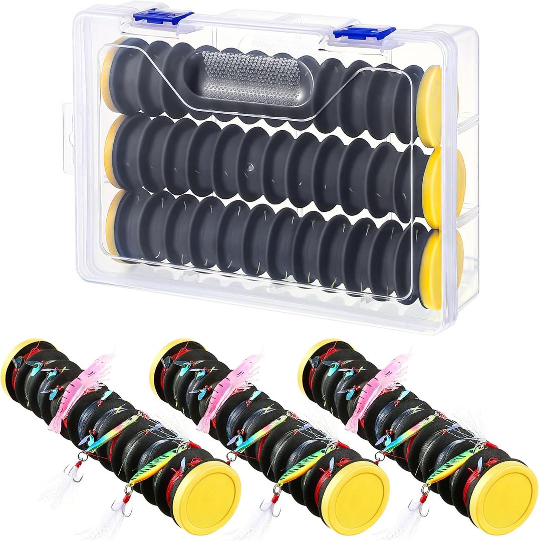 Dreyoo 3 Pcs Fishing Line Storage Organizer, Leader Holder with 12 Slots to Keep Your Lines Tangle Free, Spooler Winder, and Hook Keeper with Rigging Spools (Black)