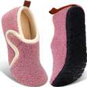 Ibeauti Womens Mens House Slippers Rubber Sole Indoor Slipper Socks Lightweight Fleece Lined Slip-on Barefoot Slippers (8.5-9.5 Women/6.5-7.5 Men, Purple)