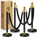 SuiROYI 4 Pcs Black Stanchions with Velvet Ropes with 3 Pcs 5 Ft Black Velvet Ropes Carpet Ropes Posts Stanchion Set for Crowd Control Barriers for Weddings, Events, Hotels, and Party Decor