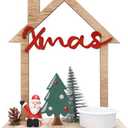 VQN Christmas Wooden Small House Crafts, Xmas Scene Holiday Desktop Ornament for Table Centerpieces, Home Merry Christmas Sign, Rustic Winter Village Set Decor with Santa Claus, Xmas