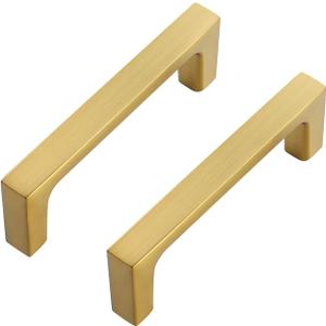 Ravinte 20 Pack Solid 3 Inch Kitchen Square Cabinet Handles Brushed Brass Cabinet Pulls Drawer Pulls Kitchen Cabinet Hardware Kitchen Handles (3" Hole Center)