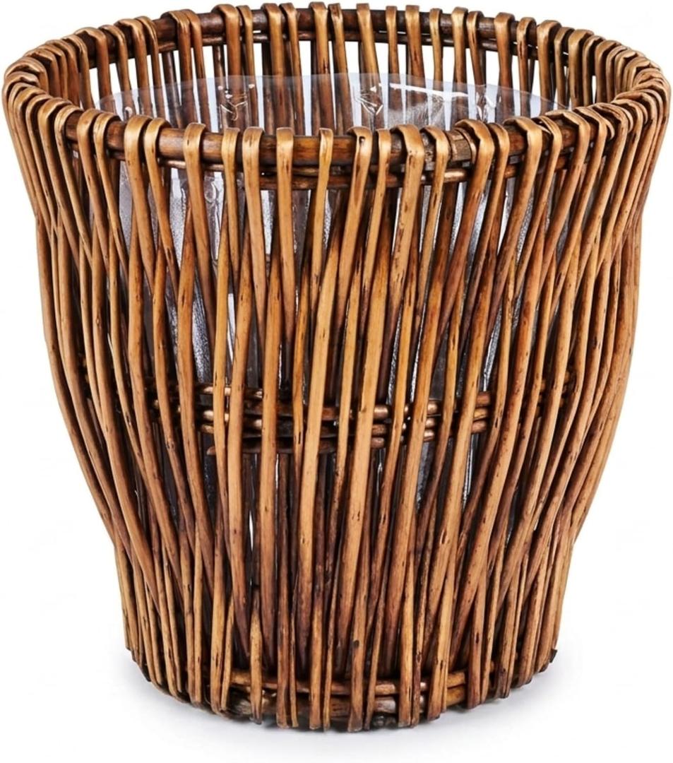 Household Essentials Small Reed Willow Waste Basket, Handwoven Basket with Removable Liner, Attractive Alternative to Plastic or Metal Cans, Brown