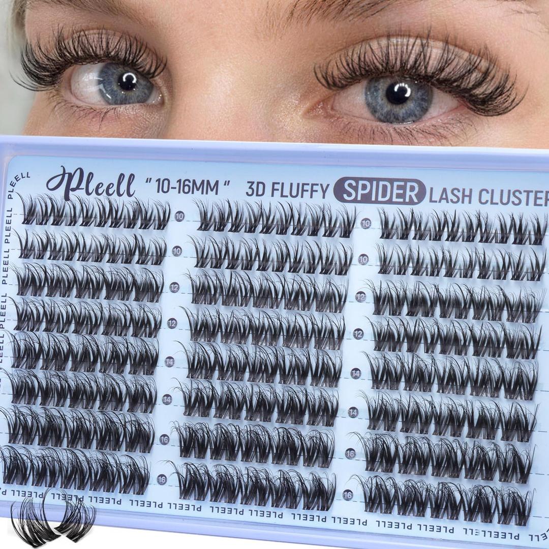 Spider Lash Clusters Wispy Eyelash Clusters 10-16MM 5D DIY Lashes Clusters D-Curl Natural Cluster Eyelash Extensions Fluffy Individual Lashes with Thin&Clear Band Easy Apply for Beginners by Pleell