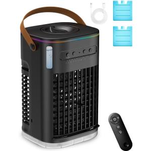Small Air Conditioner Portable Ac Unit, Evaporative Air Cooler With 1.2L Water Tank, Personal Air Cooler with Remote, Powered by USB, Mini Air Conditioner for Car Desktop,Black No Battery (X-Large)