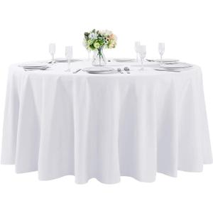 132 inch Round Tablecloth Washable Polyester Table Cloth Decorative Table Cover for Wedding Party Dining Banquet（132 inch,White）