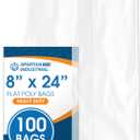 Spartan Industrial - 8 X 24 (100 Count) 2 Mil Heavy Duty Flat Open End Clear Plastic Poly Bags - For Packaging Vases, Tools, Posters (Bags DO NOT Have Seal & DO NOT Have Prints)