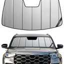 Pigenius Windshield Sunshade for Ford Explorer 2025-2026, Matte Silver Faux Leather with Anti Glare Premium Soft Touch - No Fingerprint & Luxury No Glare Feel