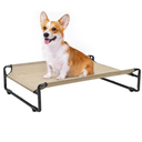 Veehoo Original Outdoor Elevated Dog Bed, Cooling Raised Dog Cot for Large Dogs, Portable Standing Pet Hammock Platform with Washable Breathable Mesh, No-Slip Feet, 35.5" x 25.5", Beige Coffee