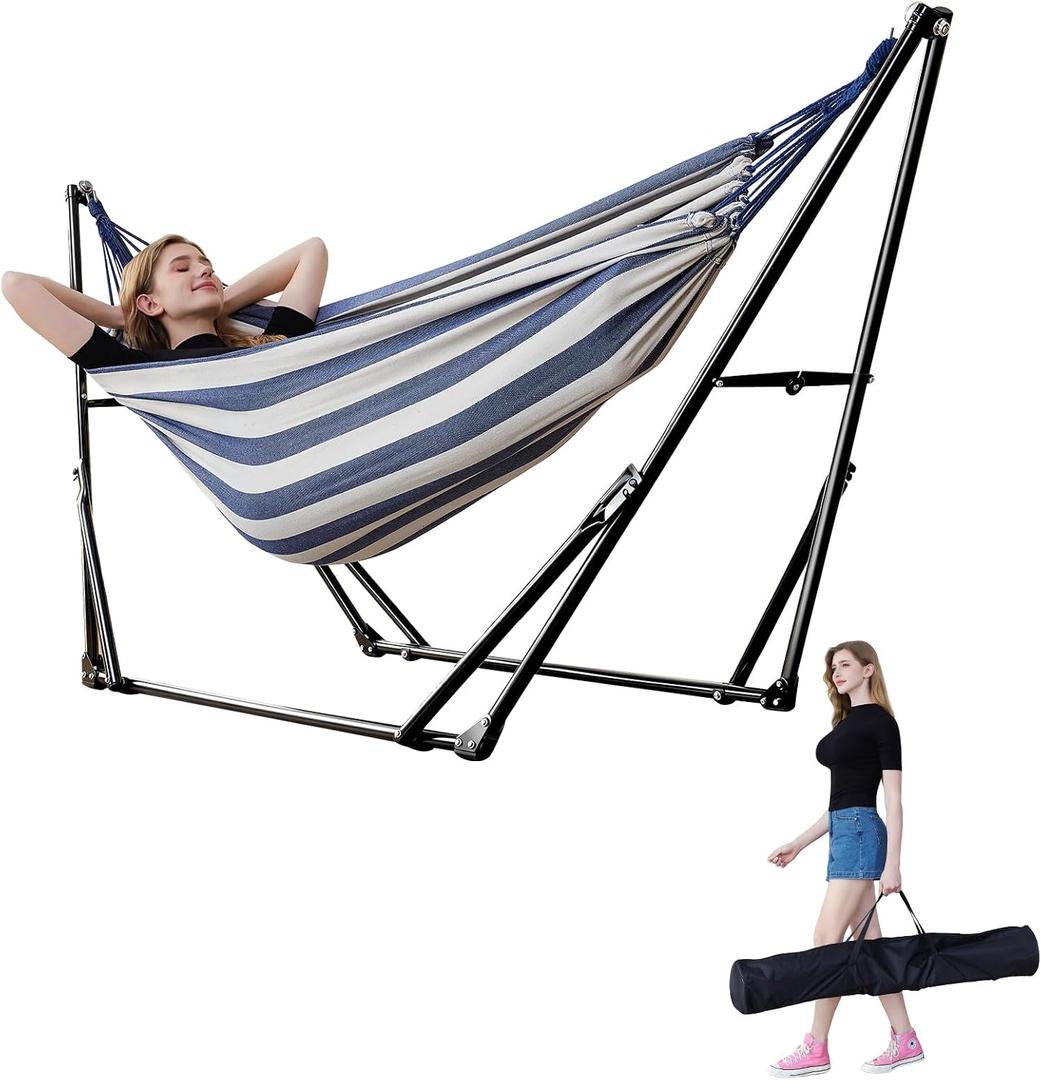 Portable Hammock with Stand for Outside or Inside,No Tree Required | 1 Minutes Tool-Free Setup | Adjustable Hammock for Indoor Outdoor Patio Yard | Carry Bag Included |450 lbs Capacity
