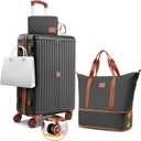 Hoteel 3 Piece Luggage Set ABS+PC Hardshell, Spinner Wheels, TSA Lock, 20" Suitcase with Travel Duffel and Travel Organizer, Black