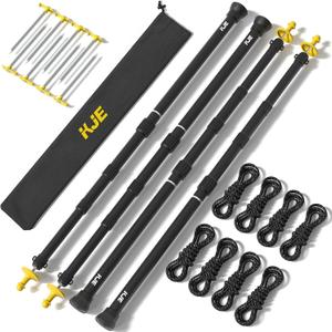 KJE 4 Pack Adjustable Heavy-Duty Tarp Poles, Camping Tent Poles Set with Ground Stakes & Guylines & Yellow Protection Caps, Aluminum Telescoping Pole(2.79ft to 8.5ft) for Outdoor Tarp Use, 35 inches