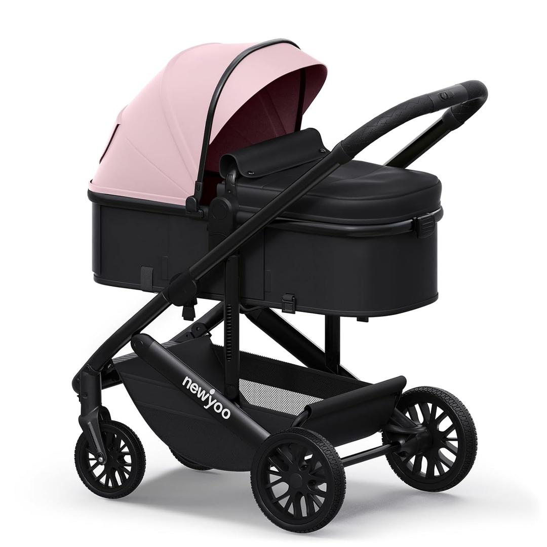Newyoo Infant Strollers with Bassinet Mode, Nestro 516M, Convertible/Reversible Seat & Cup Holder, Coches para Bebes, 2 in 1 Rear-Facing Pram from Newborn to Toddler, Pink