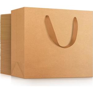 EUSOAR Kraft Shopping Paper Bags, 50pcs 10.6" x 3.1" x 8.3" Brown Kraft Gift Bags with Handles, Retail Handle Bag Merchandise Gift Wrapping Bag for Birthday Wedding Party