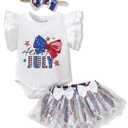 Mioglrie Preemie Clothes Girl Newborn Girl Outfits Infant Baby Girl Clothes Summer Romper Dress Shorts Set, 0-3 M