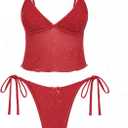 seamoly Colorblock Stripes Tie Side Tankini Set (X-Large, Red)