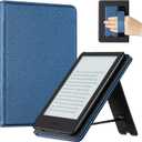 CoBak Case for 6" E-Reader - PU Leather Smart Cover with Auto Sleep/Wake & Hand Strap, not Compatible with Kobo Clara, Dark Blue