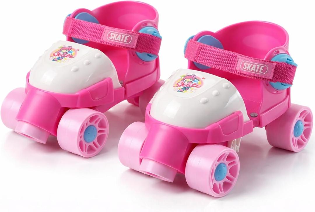 My First Skates - Adjustable Easy Training Inline Roller Skate, Quad-Style 4-Wheel Skates for Beginners, Kids, Toddlers, and Children (Pink)