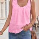 Tankaneo Womens Eyelet Tank Top Embroidered Babydoll Sleeveless Shirts (Pink, XL)