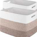 Gradient Brown Woven Rectangle Baskets - 2 Pack for Closet, Shelves, Living Room, Nursery & Laundry Storage