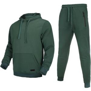 Tracksuit for men 2 pieces,Fleece hooded outfit,fashion warm sweatsuit set (Green, XXXL)