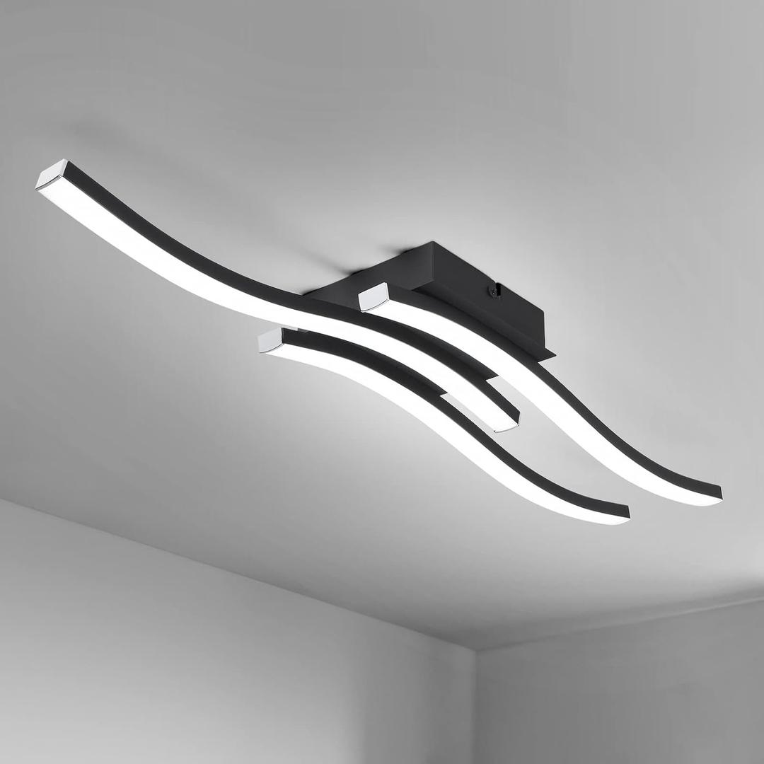 EDISLIVE Modern Dimmable LED Ceiling Light Curved 3 Light 22.5 in Minimalist Flush Mount Ceiling Light Fixture Lamp for Bedroom Foyer Kitchen 6000K 18W Black, 6000K-Cool